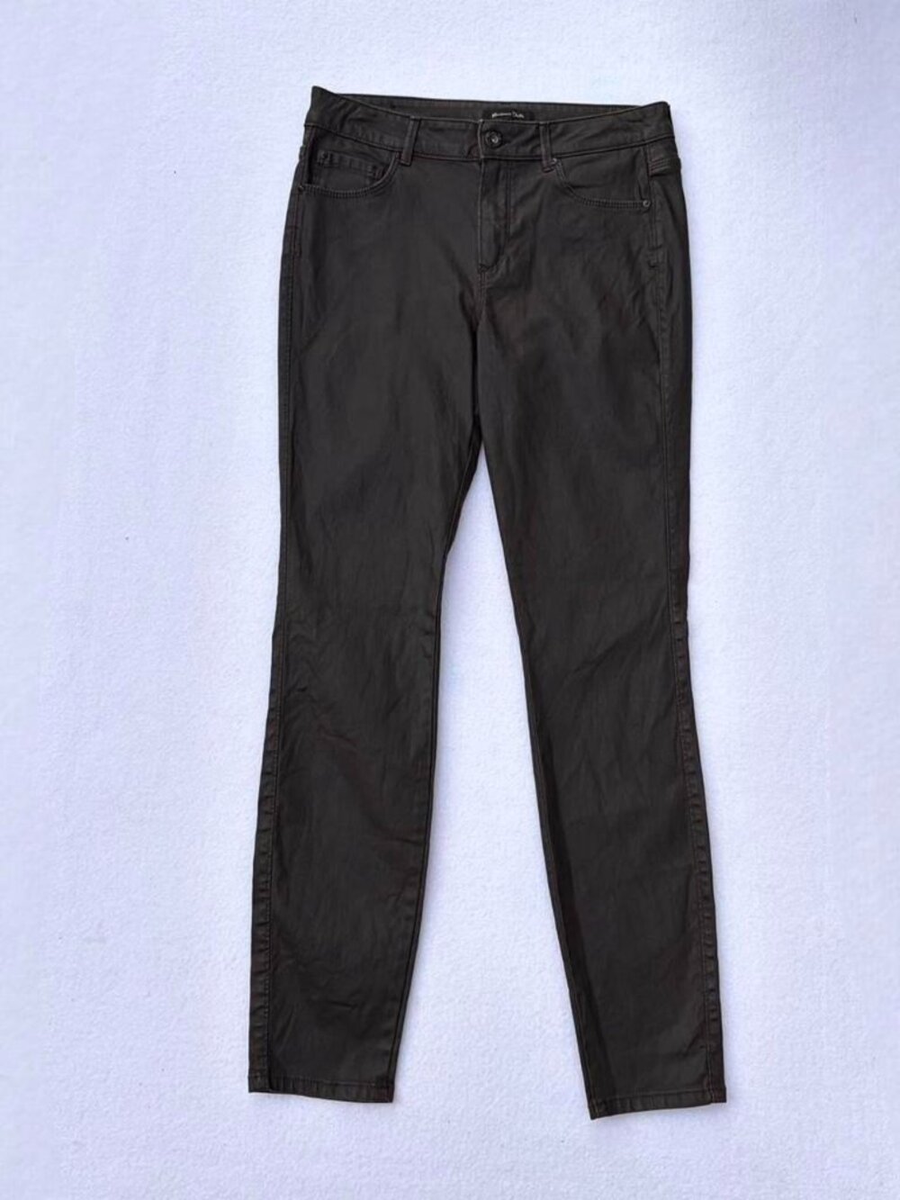 Massimo Dutti Brown Coated Skinny Mid-rise Jeans Sz 6 Faux Leather Chic Spring